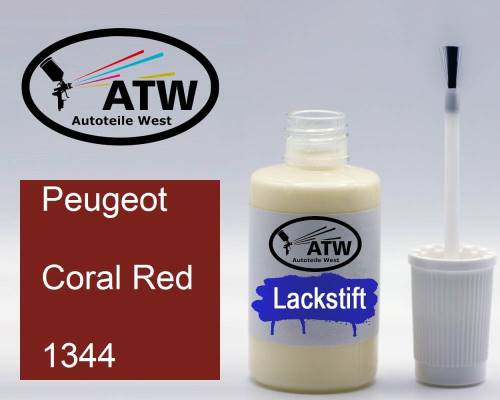 Peugeot, Coral Red, 1344: 20ml Lackstift, von ATW Autoteile West.